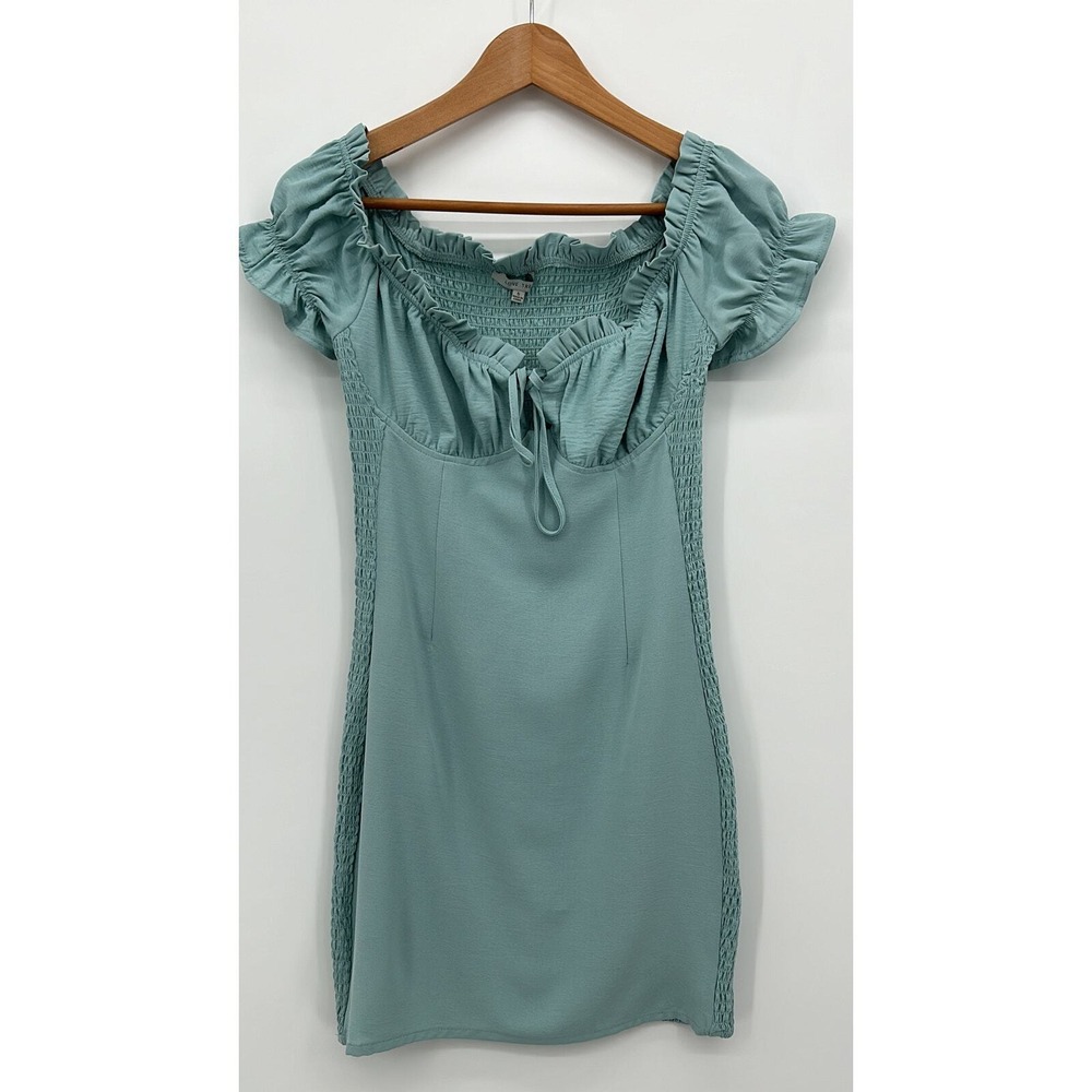 Love Tree Blue Regency Style Bodycon Milk Maid Smocked Ruffle Mini Dress SMALL